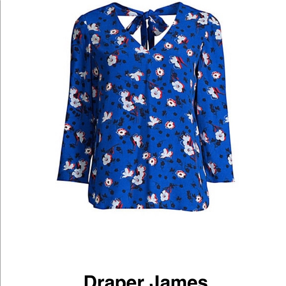 Draper James Blue Floral Tie-Back V-Neck Blouse